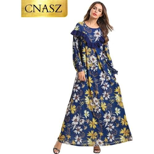 Loose Abayas Long Sleeve For Women Plus Size Muslim Dress 3XL Flowers Turkey Turkish Kaftan Islamic Clothes Robe Dubai 2019