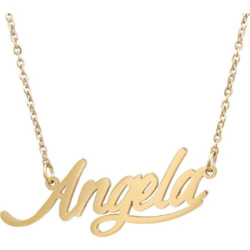 Angela Name Necklace Personalised Stainless Steel Women Choker 18k Gold Plated Alphabet Letter Pendant Jewelry Friends Gift