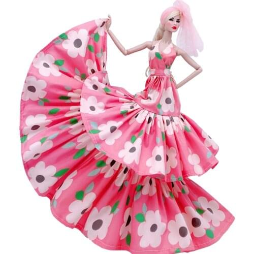 1/6 Pink Floral Princess Dresses for Barbie Doll Clothes Outfits FR Kurhn Wedding Party Gown 11.5" Dolls Accessory Girl Toy Gift