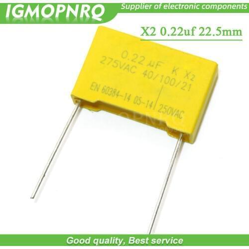 10pcs 220nF capacitor X2 capacitor 275VAC 220NF Pitch 22.5mm X2 Polypropylene film capacitor 0.22uF