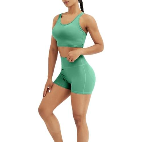 2021 2 Pcs Women Sexy Yoga Outfits, Adults Solid Color U-shaped Neck Cross Strap Tank Tops + Butt Lift Shorts