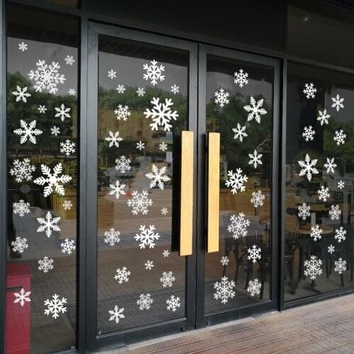 2022 New Year Christmas White Snowflake Wall Sticker Christmas Window Glass Decoration Stickers 8Pcs Set Xmas Home Wall Stickers