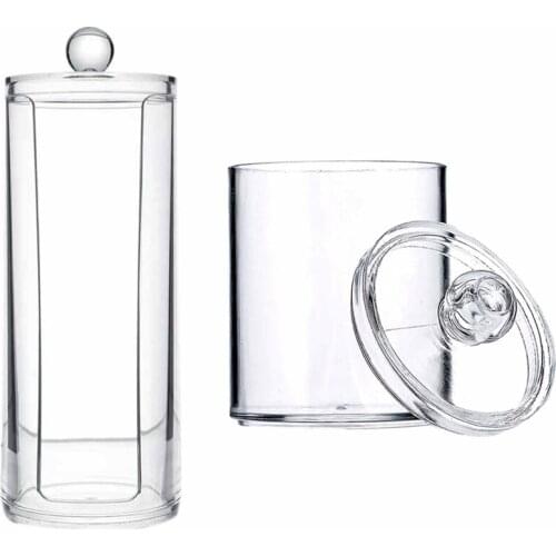 2x Facial Makeup Container Cotton Pads Round Dispenser with Lid Clear Acrylic Dispenser Cotton Retail