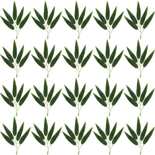 50Pcs Artificial Green Bamboo Leaves Fake Branches Green Plants Greenery Leaves for Wedding Home Hotel Office Party Decoration