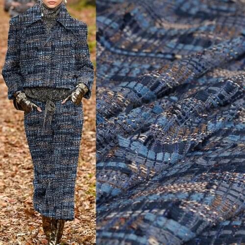 50x145cm Fashion Blue Stereoscopic Tweed Fabric Yarn Dyed Braided Jacquard Fabric For Women Overcoat Skirt DIY Cloth Sewing