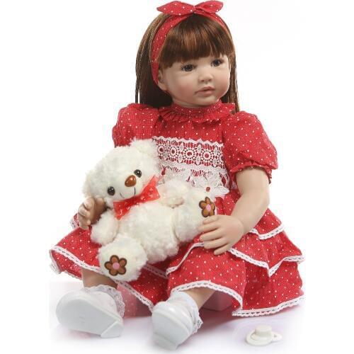 60cm Silicone Reborn Girl Baby Doll Toys Vinyl red Princess Toddler Babies Dolls With Bear Birthday Gift Limited Edition Doll