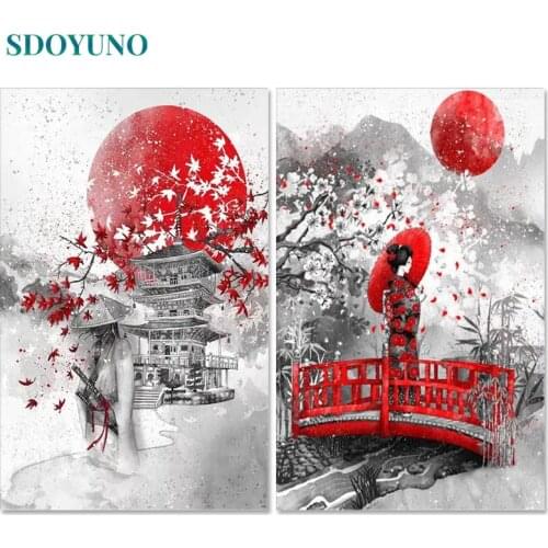 SDOYUNO 40x50cm Acrylic Paint By Numbers Japanese Style Oil Painting By Numbers On Canvas Frameless DIY Scenery Home Decor