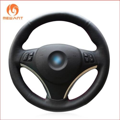 MEWANT Black Artificial Leather Car Steering Wheel Cover for BMW E90 E91 E92 E93 E87 E81 E82 E88 X1 E84 Accessories