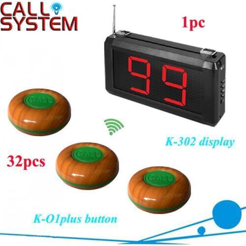 Wireless restaurant calling system K-302 display receiver with K-O1plus bell buzzer 32pcs