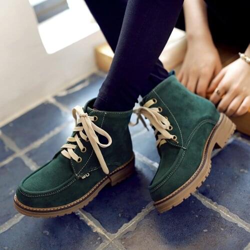 Boots Women Flock Ankle Martin Boot British Style Student BF Female All-match Flat Lace Up Womens