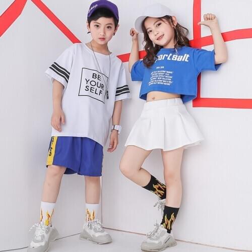 Children Ballroom Fashion Show Hip Hop Dancing Costumes for Girls Boys T Shirt Tops Short Jogger Pants Stage Jazz Dance Clothes