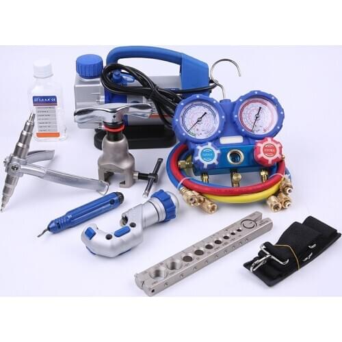 DSZH WK-7P Refrigerate Integrated Flaring Tool Kits Refrigeration Tool Set Expander Set with R410A Refrigerant Pressure Gauge