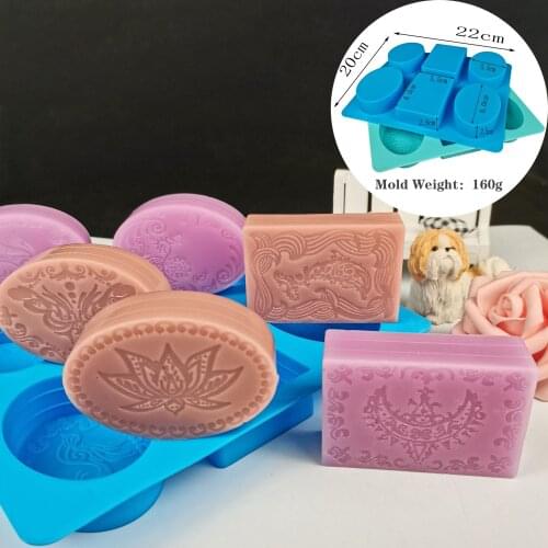 6 Compartment Lotus Carved Flowers Soap Mold for Diy Handmade Soap Making Silicone Resin Mould Circle Cupcake Naking Pan Molds