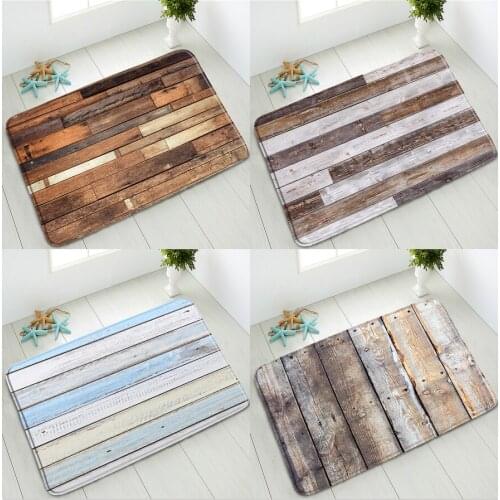 Retro Wood Plank Bathroom Mat Old Brown Striped Texture Geometric Non-Slip Rug Flannel Floor Decor Bath Kitchen Entrance Carpets