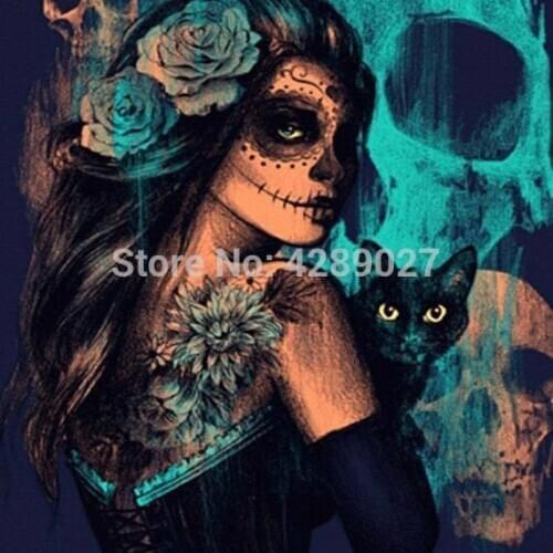 5D DIY Full Drill Square & Round Diamond Painting Cross Stitch Skull Women Cat Needlework Rhinestone Mosaic Decor Crafts Kit