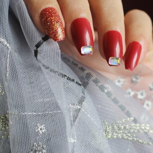 The latest fake nails full nail ballerina 24pcs designs full of crystal diamonds Nail red