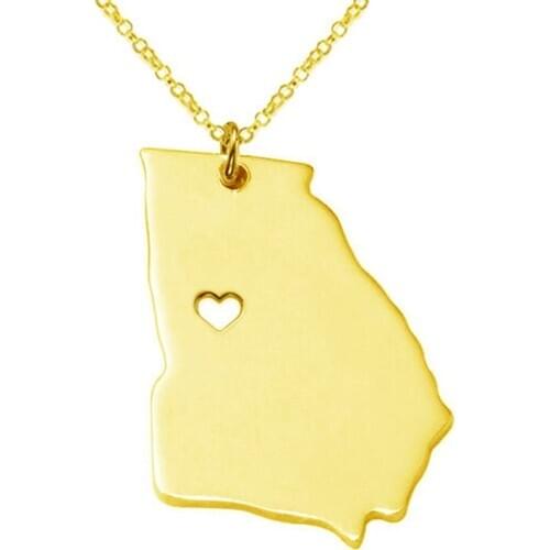 Georgia Map Necklace 304 Stainless Steel Georgia Map Heart Pendant Necklace Women Fashion Map Jewellery Gift