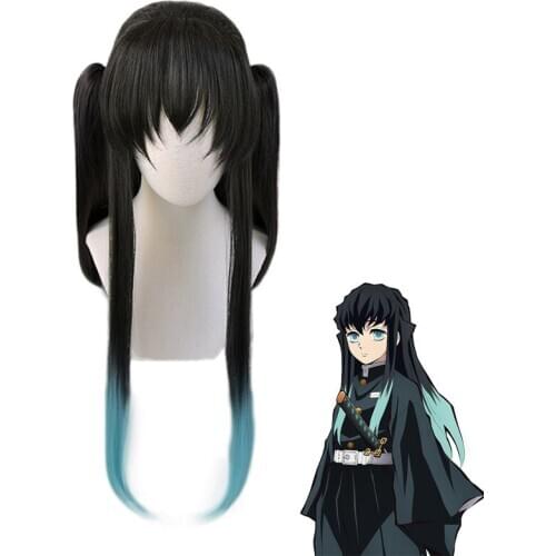 Anime Demon Slayer Tokitou Muichirou Ponytails Wig Long Wigs Cosplay Kimetsu no Yaiba Heat Resistant Synthetic Hair Halloween