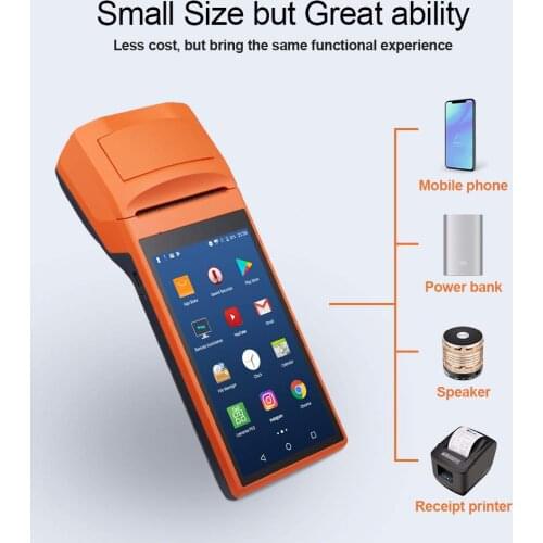 Handheld PDA POS Terminal 3G Wifi 5.5 Inch HD IPS Display Android 8.1 POS with 58mm Receipt Printer Camera Scanner 1d 2d