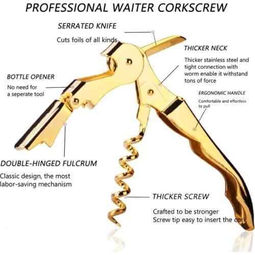 Gold Plated Corkscrew Double Hinge Waiters Wine Key Bottle Opener Party Bottle Opener SEC88