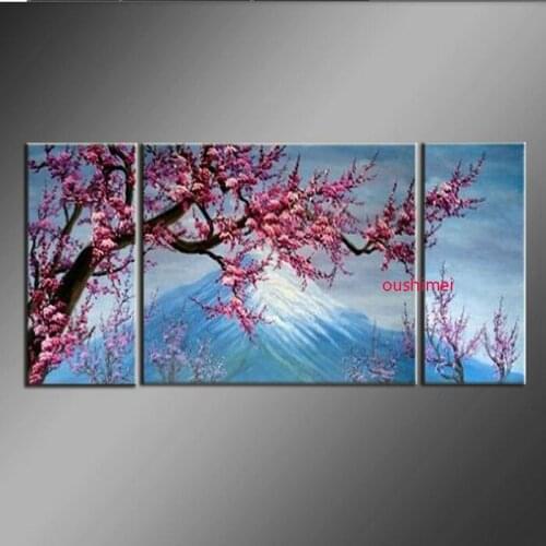 Hand Painted Red Plum Flower Oil Painting Wall Art Beautiful Flowers Decoration Abstract Snow Mountain Landscape Painting Canvas