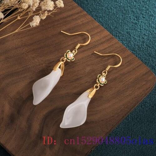 White Jade Flower Earrings Chalcedony Gemstone Natural 925 Silver Zircon Charm Jewelry Gifts Amulet Fashion Crystal Women