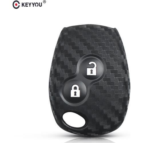 KEYYOU Car Carbon Silicone Key Case 2 Button For Nissan For Renault Kangoo DACIA Scenic Megane Sandero Captur Twingo Modus Cover