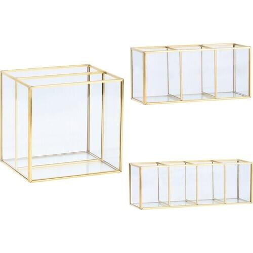 Nordic Gold Grid Glass Flip Storage Tank Box Luxury Modern Cosmetics Storage Box Container Micro-Landscape Flower Room