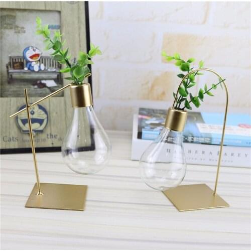 Modern Gold Bulb Shape Vase Creative Hydroponic Plant Transparent Vase Glass Tabletop Plant Terrarium Vaso for Home Wedding