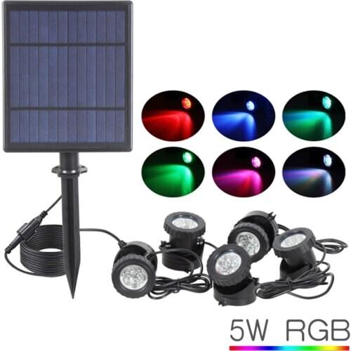 Solar RGB LED Spot Lights Sensor Waterproof Underwater Lamp Aquarium Spotlight for Swimming Pool Fountains Pond Water Garden