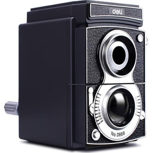 Deli Rotary pencil Sharpener Vintage Camera Pencil Sharpener Creative Hand-cranking Pencil Sharpener Student Gift Stationery