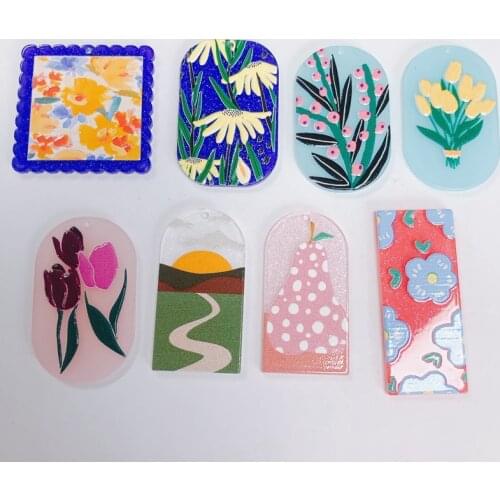 DIY jewelry accessories fresh and cute hand-painted wind flowers acrylic patch pendant jewelry accessories materials