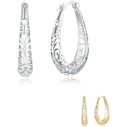 ZEMIOR Minimalist Earrings For Women 925 Sterling Silver 2 Color Hollow Out Pattern Golden Stud Earring Female Luxury Jewelry