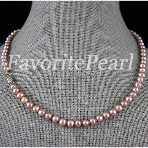 Pearl Necklace 18 Inches 5.5-6.0mm Purple Color Freshwater Pearl Necklace Flower Girls , Ladys Jewelry Free Shipping