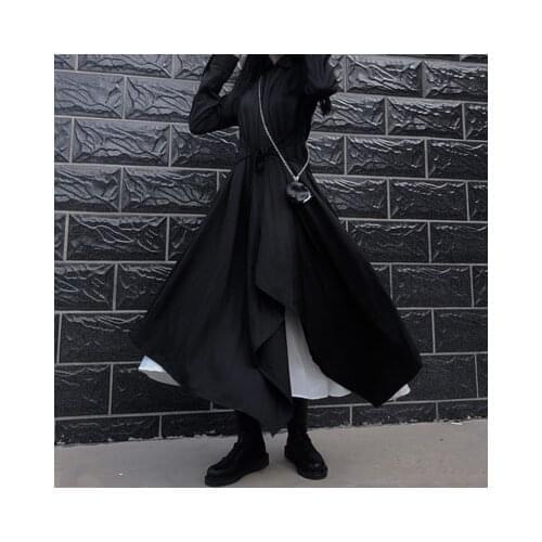 Ribbon irregular long-sleeved Hepburn Wind Dress women autumn dark womens dress shirt skirt design feeling minority