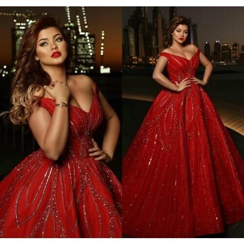 Plus Size Beading Evening Dresses Sparkly Crystal Off Shoulder A Line Prom Dress Formal Party Dress Robe de Soiree