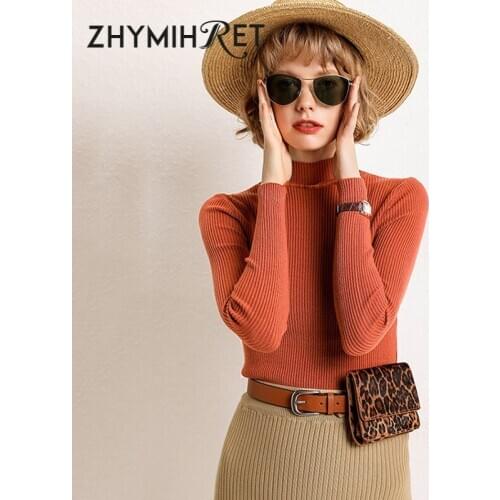 ZHYMIHRET 2019 Autumn Winter Basic Mock Neck Pullover Women Long Sleeve Knitted Sweater Fashion Streetwear Pull Femme