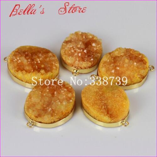 1pc Beautiful Tow Circle Natural Stone Druzy Crystal Pendant Drusy Quartz Connector fit Jewelry making