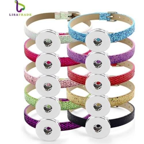 10PCS! Snap button Bracelet Bangle, 8MM PU Leather Wristband DIY Accessory Bracelet Fit Snap buttons & Slide charms LSNB06