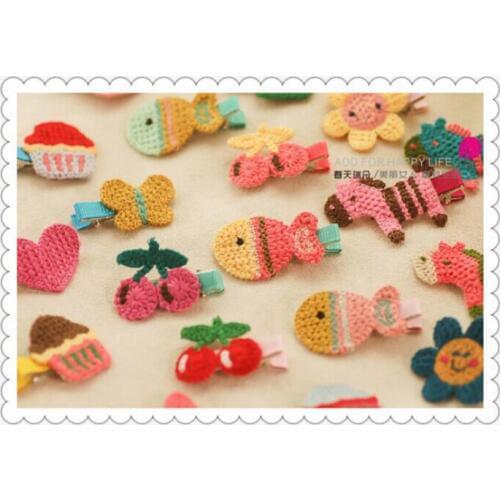 2016 Infant baby girl kids crochet hairclips flower heart strawberry knitting headwear children hairpins cute hair accessories