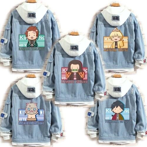 2020 Demon Slayer Costume Kamado Tanjirou Denim Jacket Nezuko Cosplay Plush Coats Tomioka Giyuu Hooded Jackets Halloween