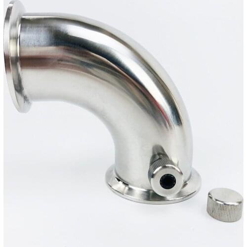 Free Shipping 4"(102mm) 90 degree Pipe Bend With Thermowell Nipple And Plug , Tri-clamp Connection Elbow Pipe Fitting,SS304