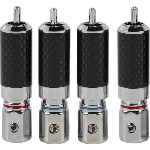 4 Pieces of Rhodium-Plated Carbon Fiber Lotus Signal Connector, Plated RCA Plug, Coaxial Lotus Terminal