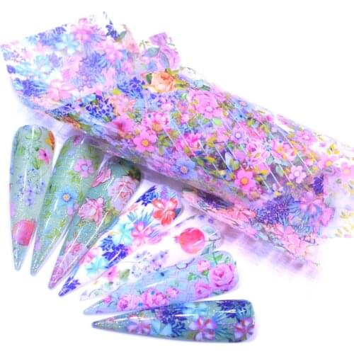 5Pcs/Set Fashion Nail Foil Stickers Set Women For Nails Rose Blue/Green Flowers Art Stick Decals Transfer Sticker Decoration DIY