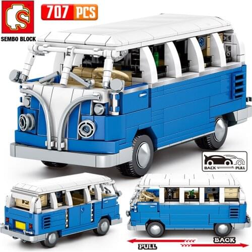 SEMBO 707Pcs Technical Pull Back Blue Bus Car DIY Building Blocks City Classic MOC Model Truck Vehicle Bricks Toys For Children