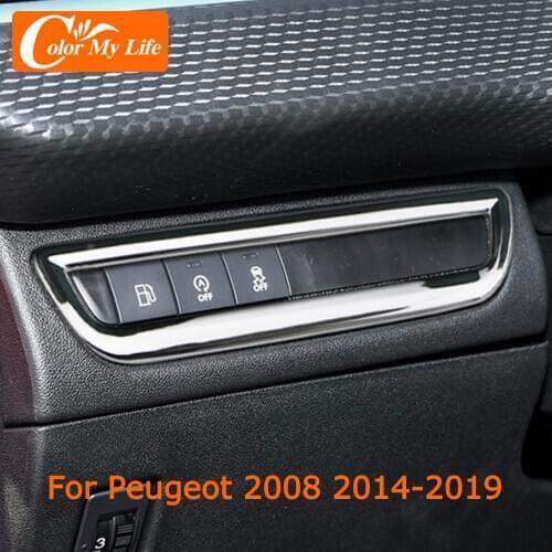 ABS Chrome Car Fuel Tank Cover Adjust Switch Knob Panel Cover for Peugeot 2008 2014 - 2018 ESP Knobs Circle Trim Color My Life