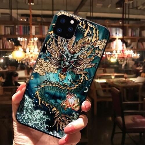 Japanese cloud crane Sea dragon embossed case For Iphone 11 PRO MAX XS MAX XR X cover For 6 6s 7 8 Plus soft case Mount Fuji