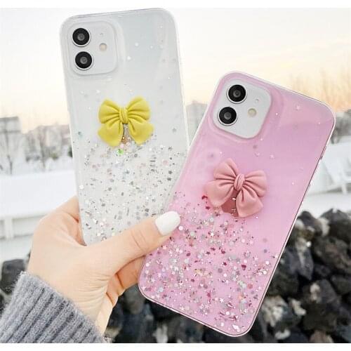 Case for Xiaomi Mi 9 9SE 10 A3 Note 10 Lite Redmi Note 6 7 8 K30 9T 9S 9 PRO Mi9 Case Back Cover Cute Bow Glitter Coque Capa