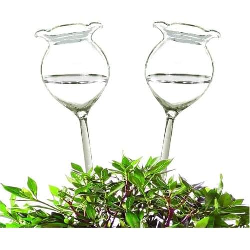 Flower waterer Plant Waterer Self Watering Globes, Hand Blown Clear Glass Plant Water Bulbs for Indoor Outdoor, 2 Flower Shape