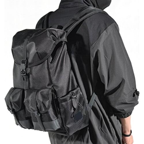Breathable Backpack Large Capacity Black Multi-Pocket Street Student Backpack for School Streetwear